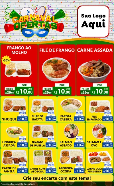 Modelo de Encarte para Encarte Grande com o tema Carnaval de Ofertas para Restaurante