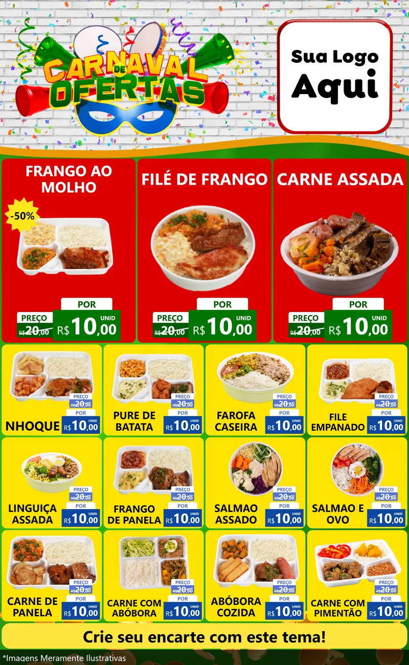Modelo de Encarte para Encarte Grande com o tema Carnaval de Ofertas para Restaurante