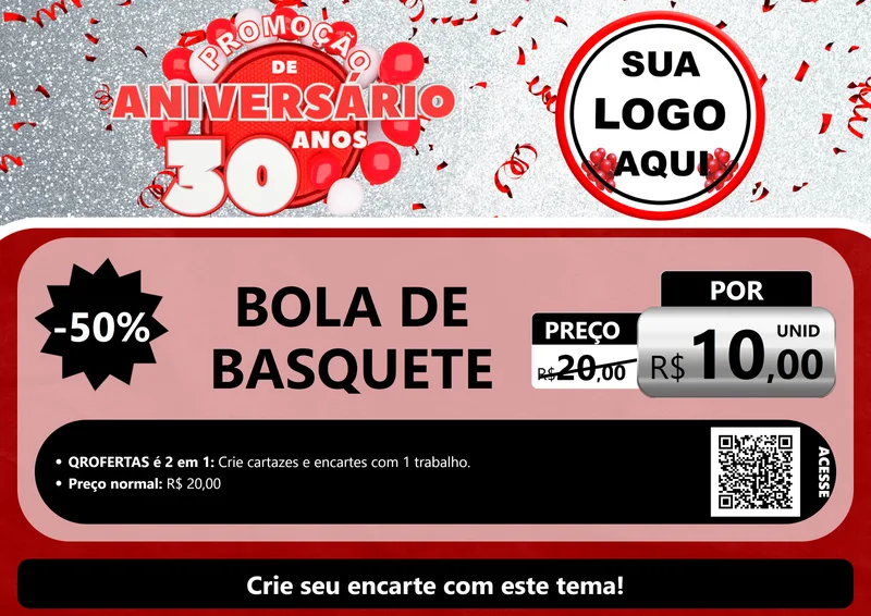 Modelo de Cartaz para Cartaz A4 Horizontal com o tema Promoção de Aniversário - 30 Anos para Artigos Esportivos