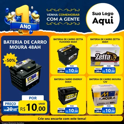 Modelo de Rede Social para Feed Facebook com o tema Um Ano de Aniversário para Baterias Elétricas