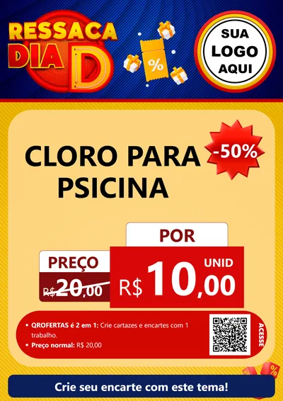 Modelo de Cartaz para Cartaz A4 Vertical com o tema Ressaca Dia D para Produtos para Piscina