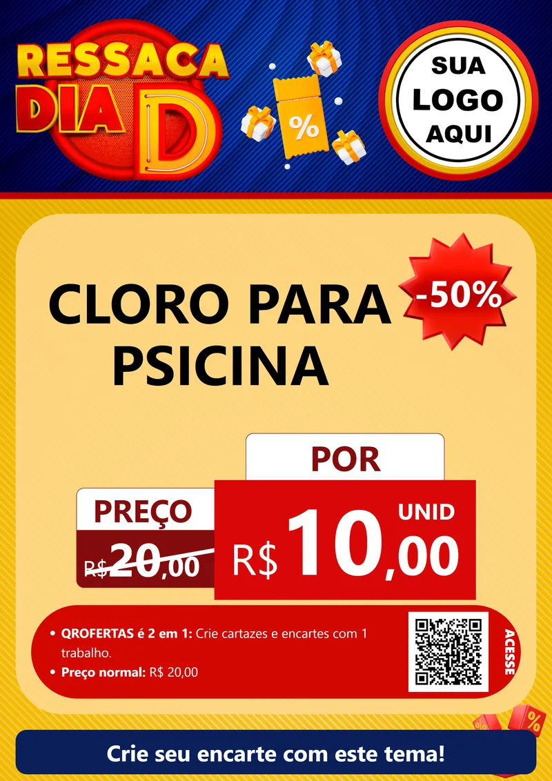 Modelo de Cartaz para Cartaz A4 Vertical com o tema Ressaca Dia D para Produtos para Piscina