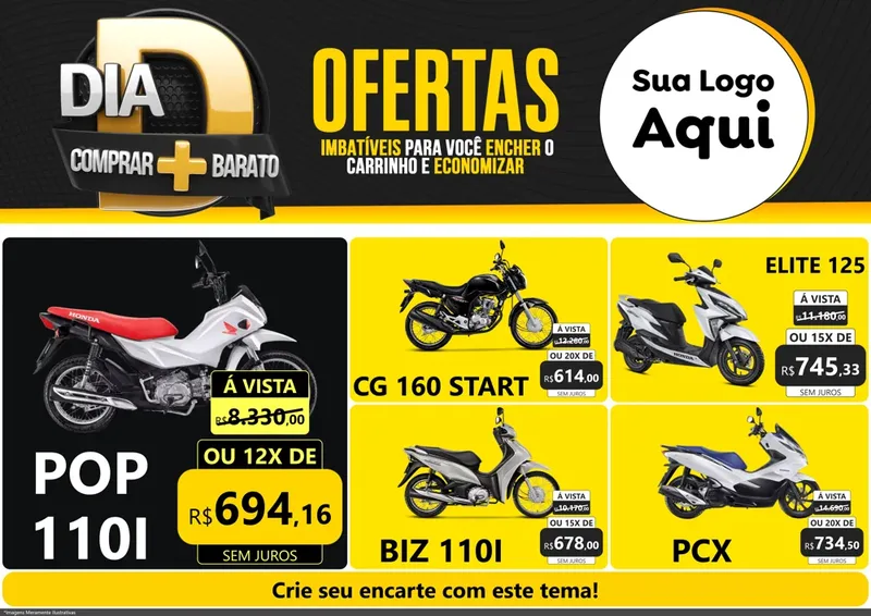 Modelo de Encarte para Encarte A4 Horizontal com o tema Dia D Mais Economia para Concessionaria de Motos