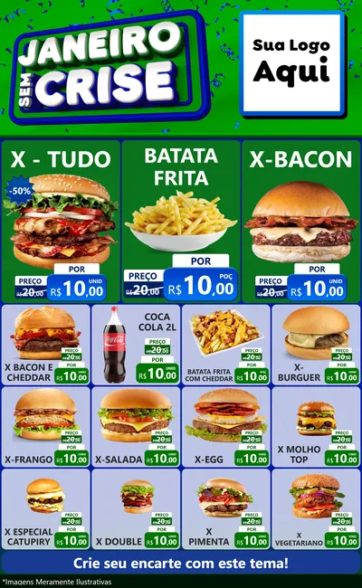 Modelo de Encarte para Encarte Grande com o tema Janeiro Sem Crise para Hamburgueria
