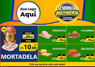 Modelo de Encarte para Encarte A4 Horizontal com o tema Semana da Independência Declaramos Preços Baixos para Frios e Laticínios