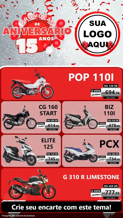 Modelo de TV para TV Vertical com o tema Promoção de Aniversário - 15 Anos para Concessionaria de Motos