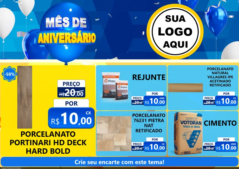 Modelo de Encarte para Encarte A4 Horizontal com o tema Mês de Aniversário para Pisos e revestimentos