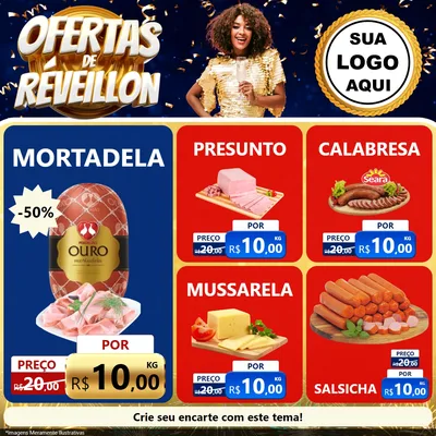 Modelo de Rede Social para Feed Facebook com o tema Ofertas de Réveillon para Frios e Laticínios