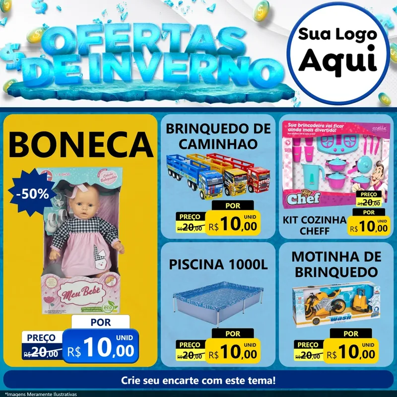 Modelo de Rede Social para Feed Facebook com o tema Ofertas de Inverno para Brinquedos