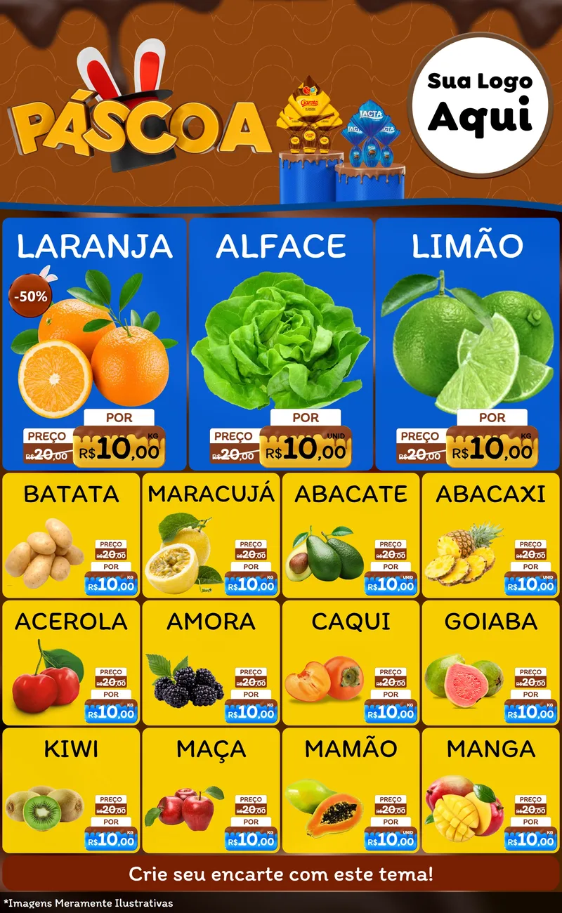 Modelo de Encarte para Encarte Grande com o tema Páscoa para Hortifrúti
