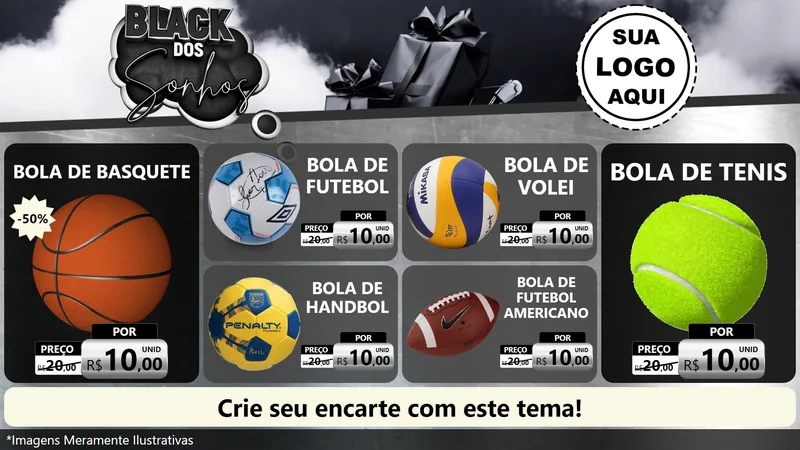 Modelo de TV para TV Horizontal com o tema Black dos Sonhos para Artigos Esportivos