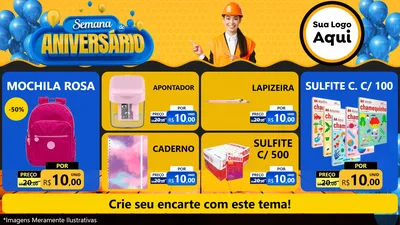 Modelo de TV para TV Horizontal com o tema Semana de Aniversário para Papelaria