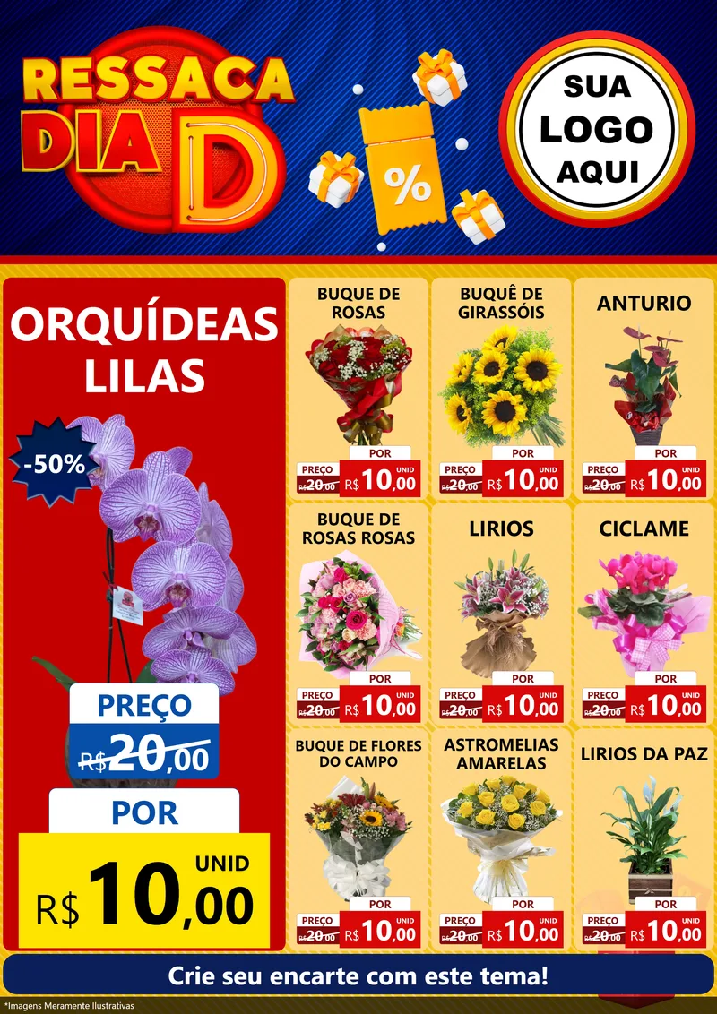 Modelo de Encarte para Encarte A4 Vertical com o tema Ressaca Dia D para Floricultura e jardim
