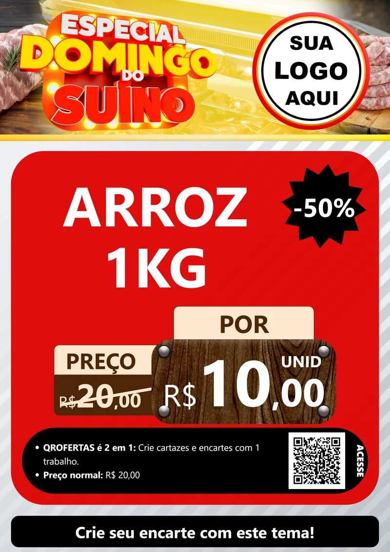 Modelo de Cartaz para Cartaz A4 Vertical com o tema Especial Domingo do Suíno para Supermercado