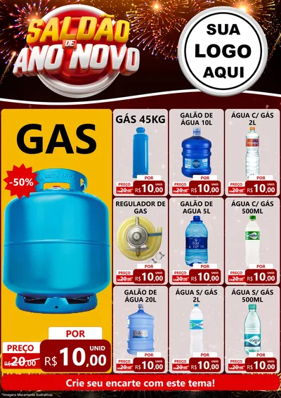 Modelo de Encarte para Encarte A4 Vertical com o tema Saldão de Ano Novo para Água e gás