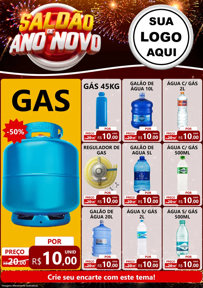 Modelo de Encarte para Encarte A4 Vertical com o tema Saldão de Ano Novo para Água e gás