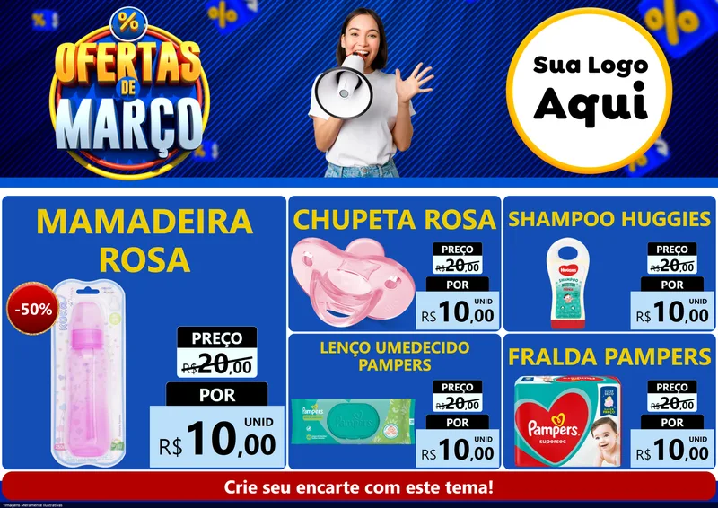 Modelo de Encarte para Encarte A4 Horizontal com o tema Ofertas de Março para Bebês