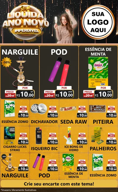 Modelo de Encarte para Encarte Grande com o tema Liquida Ano Novo Imperdível para Tabacaria