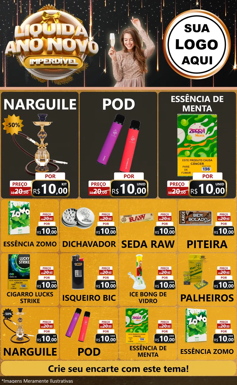Modelo de Encarte para Encarte Grande com o tema Liquida Ano Novo Imperdível para Tabacaria