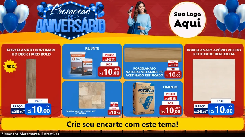 Modelo de TV para TV Horizontal com o tema Promoção de Aniversário para Pisos e revestimentos