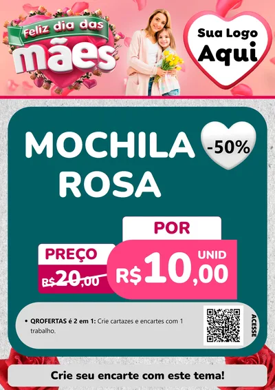 Modelo de Cartaz para Cartaz A4 Vertical com o tema Feliz Dia das Mães para Papelaria
