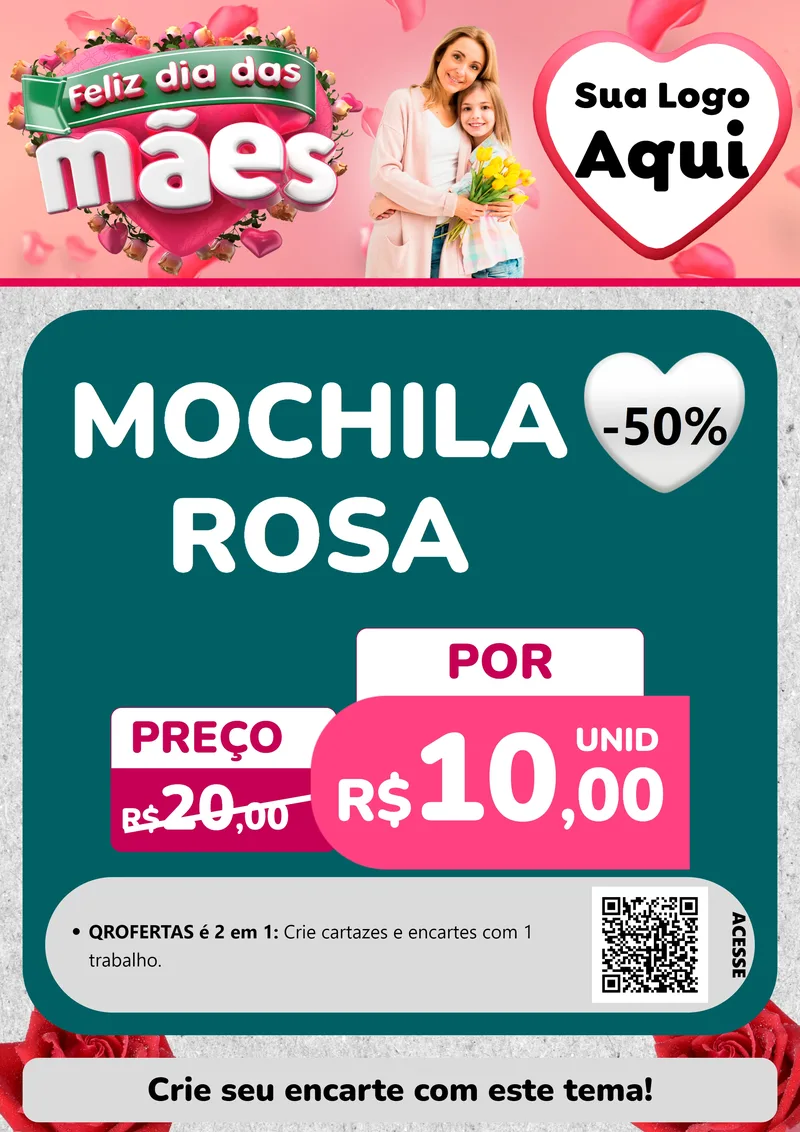 Modelo de Cartaz para Cartaz A4 Vertical com o tema Feliz Dia das Mães para Papelaria