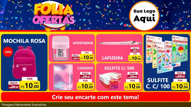 Modelo de TV para TV Horizontal com o tema Folia de Ofertas para Papelaria