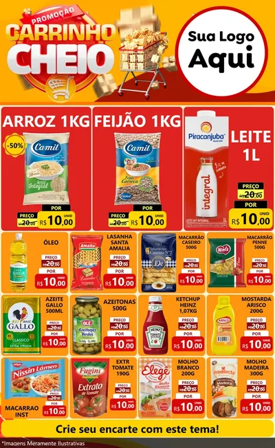 Modelo de Encarte para Encarte Grande com o tema Promoção carrinho cheio para Supermercado