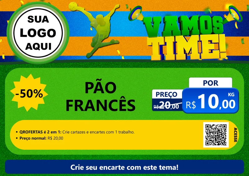 Modelo de Cartaz para Cartaz A4 Horizontal com o tema Vamos Time! para Padaria