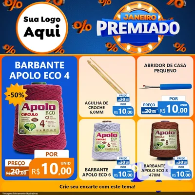 Modelo de Rede Social para Feed Facebook com o tema Janeiro Premiado para Armarinho e Aviamentos