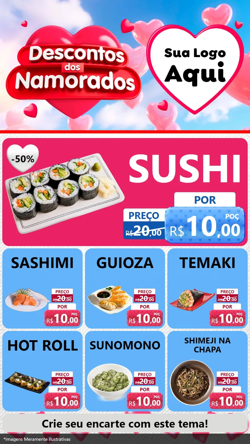 Modelo de Rede Social para Stories com o tema Descontos dos Namorados para Comida japonesa