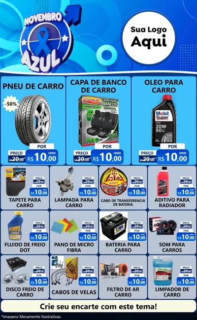 Modelo de Encarte para Encarte Grande com o tema Novembro Azul para Auto peças
