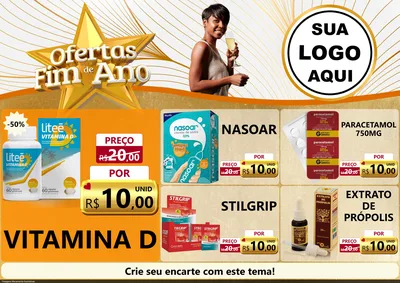 Modelo de Encarte para Encarte A4 Horizontal com o tema Ofertas Fim de Ano para Farmácia