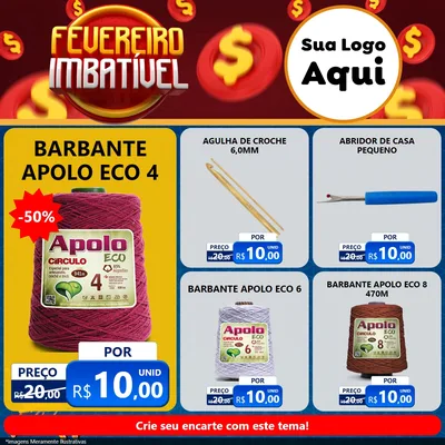 Modelo de Rede Social para Feed Facebook com o tema Fevereiro Imbatível para Armarinho e Aviamentos