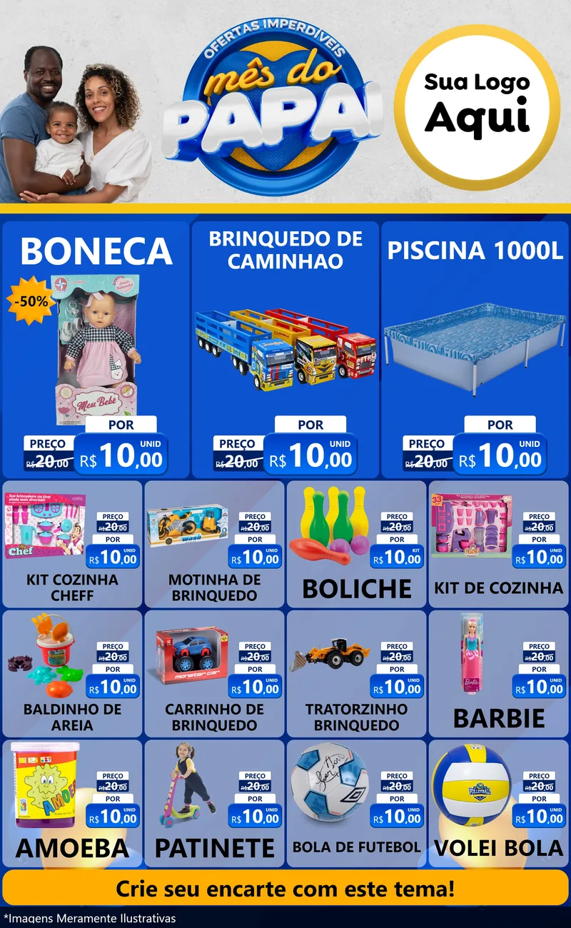 Modelo de Encarte para Encarte Grande com o tema Ofertas Imperdíveis Mês Do Papai para Brinquedos