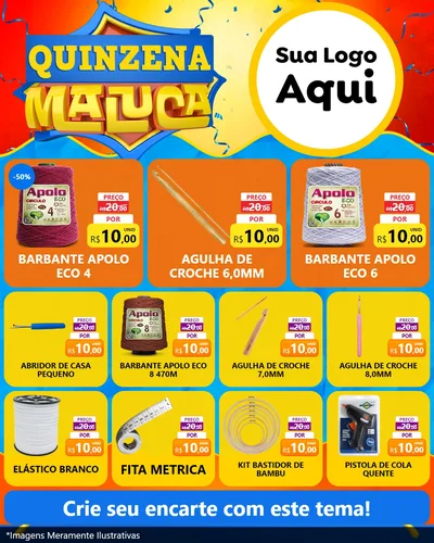 Modelo de Rede Social para Feed Instagram com o tema Quinzena Maluca para Armarinho e Aviamentos