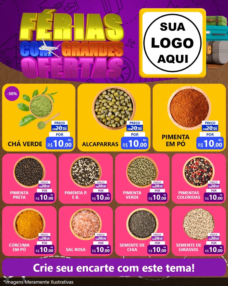 Modelo de Rede Social para Feed Instagram com o tema Férias com Grandes Ofertas para Produtos Naturais