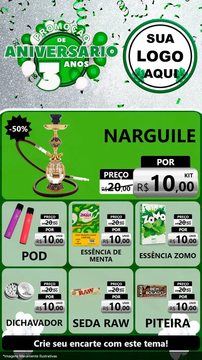 Modelo de Rede Social para Stories com o tema Promoção de Aniversário - 3 Anos para Tabacaria