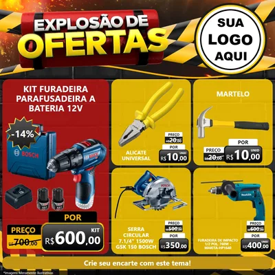 Modelo de Rede Social para Feed Facebook com o tema Explosão de Ofertas para Maquinas e Ferramentas