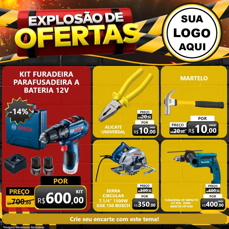 Modelo de Rede Social para Feed Facebook com o tema Explosão de Ofertas para Maquinas e Ferramentas
