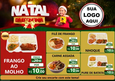 Modelo de Encarte para Encarte A4 Horizontal com o tema Natal da Economia para Restaurante