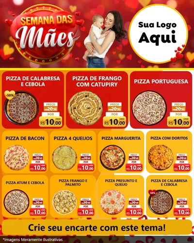 Modelo de Rede Social para Feed Instagram com o tema Semana das Mães para Pizzaria
