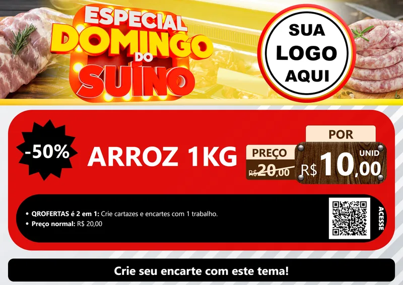 Modelo de Cartaz para Cartaz A4 Horizontal com o tema Especial Domingo do Suíno para Supermercado