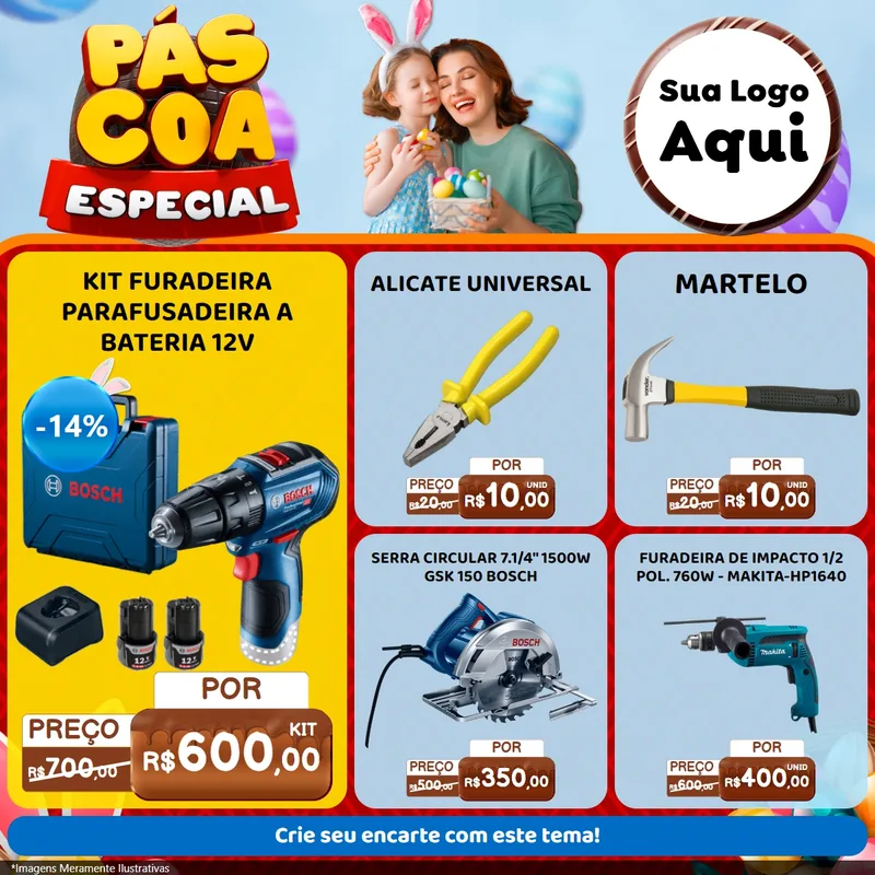 Modelo de Rede Social para Feed Facebook com o tema Páscoa Especial para Maquinas e Ferramentas
