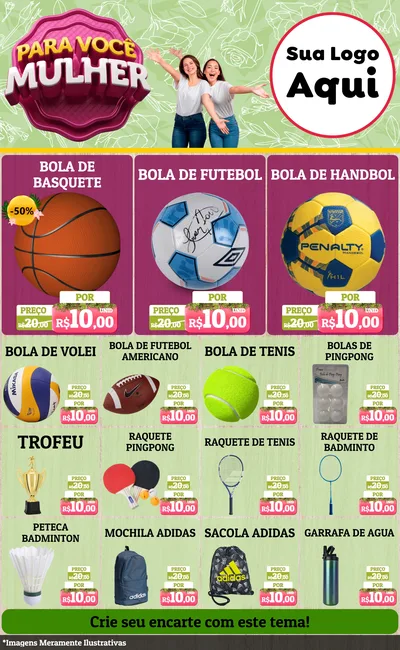 Modelo de Encarte para Encarte Grande com o tema Para Você Mulher para Artigos Esportivos