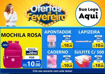 Modelo de Encarte para Encarte A4 Horizontal com o tema Ofertas de Fevereiro para Papelaria
