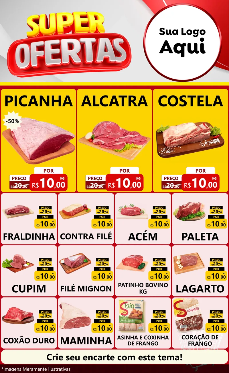 Modelo de Encarte para Encarte Grande com o tema Super Ofertas para Açougue