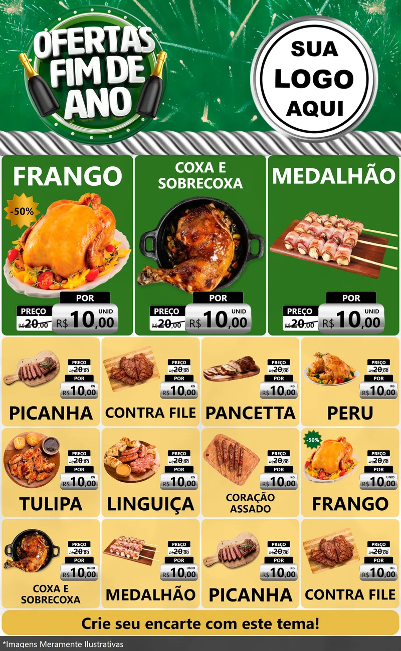 Modelo de Encarte para Encarte Grande com o tema Ofertas Fim de Ano para Assados