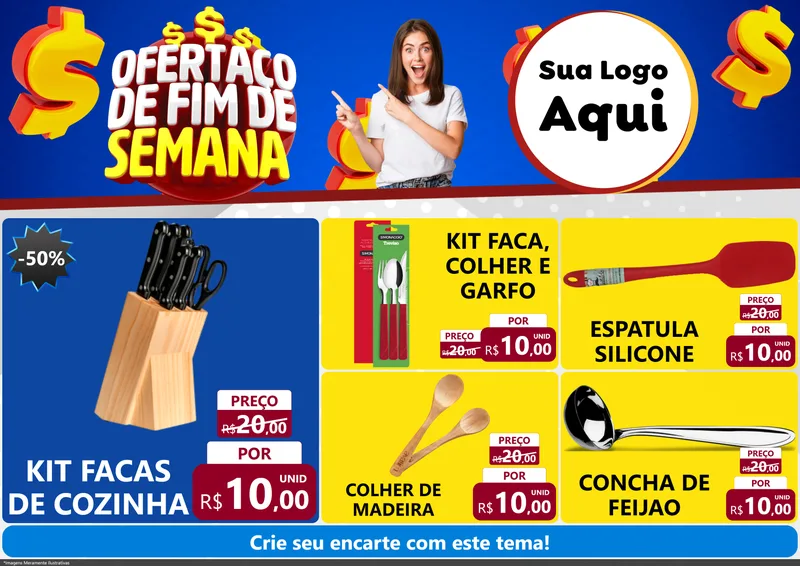 Modelo de Encarte para Encarte A4 Horizontal com o tema Ofertaço de Fim de Semana para Utilidades Domésticas