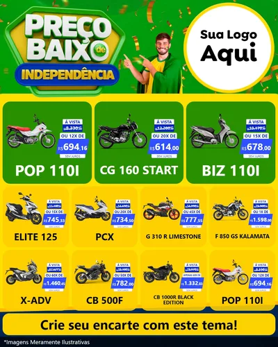Modelo de Rede Social para Feed Instagram com o tema Preço Baixo de Independência para Concessionaria de Motos